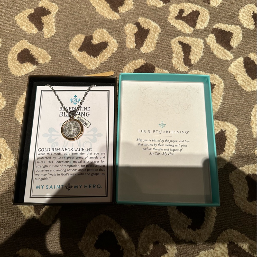 My Saint My Hero Benedistine gold rimmed necklace